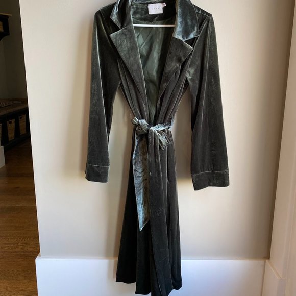 Lulus Jackets & Blazers - COPY - LUSH Layers of Luxe Dark Sage Green Velvet Long Cardigan From Lulus